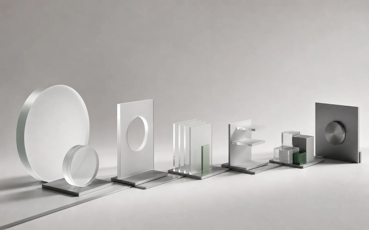 半透明面板、金属基座与层级结构构成的设计体系 editorial concept visual